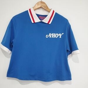 Stranger Things "Ahoy" ice cream uniform crop shirt oversize Small p2p 19"